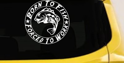 Born To Fish Forced To Work Decal Truck Car Window Vinyl Sticker (White)