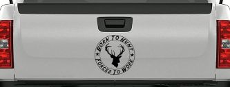 Born To Hunt Forced to Work Hunting Car or Truck Window Decal Sticker (Black)