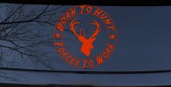 Born To Hunt Forced to Work Hunting Car or Truck Window Decal Sticker (Orange Red)