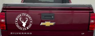 Born To Hunt Forced To Work Decal Hunting Car Truck Window Sticker (White)