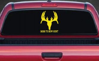Born To Bow Hunt Deer Decal - Car Truck Window Vinyl Sticker (Yellow)