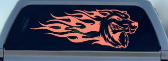 Wolf With Tribal Flames Car or Truck Window Decal Sticker (Coral)