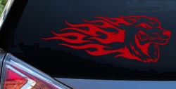 Wolf With Tribal Flames Car or Truck Window Decal Sticker (Red)
