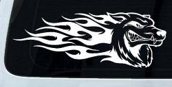 Wolf With Tribal Flames Car or Truck Window Decal Sticker
