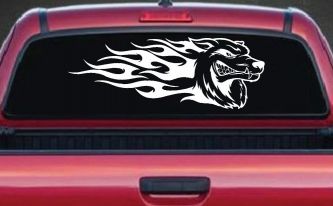 Wolf With Tribal Flames Car or Truck Window Decal Sticker