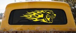 Wolf With Tribal Flames Car or Truck Window Decal Sticker (Yellow)