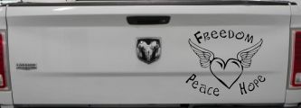 Freedom Peace Hope Heart With Wings Car or Truck Window Decal Sticker (Black)