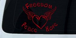 Freedom Peace Hope Heart With Wings Car or Truck Window Decal Sticker (Red)
