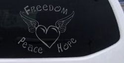 Freedom Peace Hope Heart With Wings Car or Truck Window Decal Sticker (Silver)