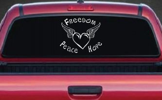 Freedom Peace Hope Heart With Wings Car or Truck Window Decal Sticker