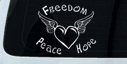 Freedom Peace Hope Heart With Wings Car or Truck Window Decal Sticker