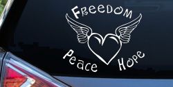 Freedom Peace Hope Heart With Wings Car or Truck Window Decal Sticker