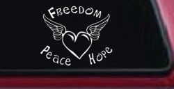 Freedom Peace Hope Heart With Wings Car or Truck Window Decal Sticker