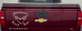 Freedom Peace Hope Heart With Wings Car or Truck Window Decal Sticker (White)