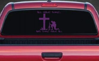 All Gave Some And Some Gave All Soldier Kneeling at Cross Military Car or Truck Window Decal Sticker (Violet)