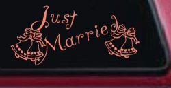 Just Married Wedding Car or Truck Window Decal Sticker (Coral)