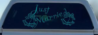 Just Married Wedding Car or Truck Window Decal Sticker (Turquoise Blue)