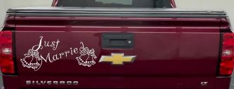 Just Married Wedding Car or Truck Window Decal Sticker (White)