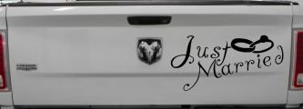 Just Married Wedding Car or Truck Window Decal Sticker (Black)