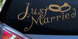 Just Married Wedding Car or Truck Window Decal Sticker (Light Brown)