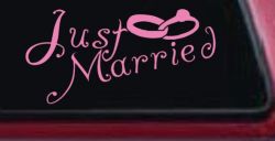 Just Married Wedding Car or Truck Window Decal Sticker (Pink)