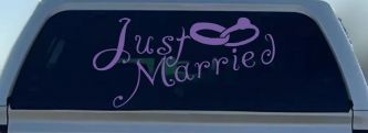 Just Married Wedding Car Truck Window Decal Sticker Vinyl (Purple)