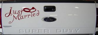 Just Married Wedding Car or Truck Window Decal Sticker (Purple Red)