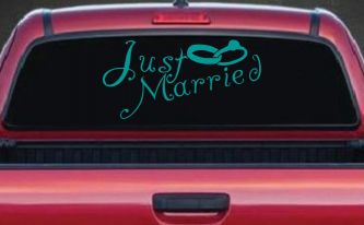 Just Married Wedding Car or Truck Window Decal Sticker (Turquoise)