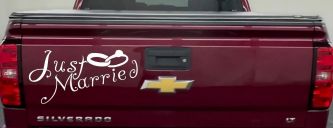 Just Married Wedding Car or Truck Window Decal Sticker (White)