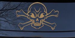 Skull and Cross Bones Skulls Car or Truck Window Decal Sticker (Light Brown)
