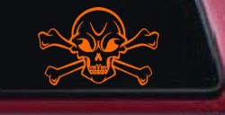 Skull and Cross Bones Skulls Car or Truck Window Decal Sticker (Orange)