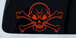 Skull Cross Bones Decal Sticker for Car Truck Window Vinyl (Orange Red)