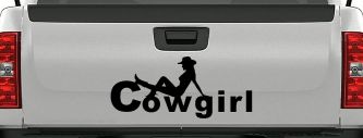 Cowgirl text with a Cowgirl Western Farm Ranch Car or Truck Window Decal Sticker (Black)