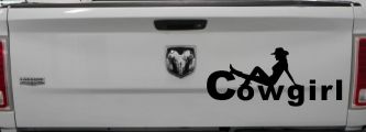 Cowgirl text with a Cowgirl Western Farm Ranch Car or Truck Window Decal Sticker (Black)