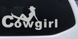 Cowgirl text with a Cowgirl Western Farm Ranch Car or Truck Window Decal Sticker (Light Gray)