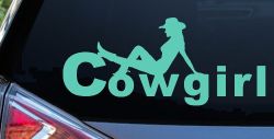 Cowgirl text with a Cowgirl Western Farm Ranch Car or Truck Window Decal Sticker (Mint)
