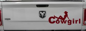 Cowgirl text with a Cowgirl Western Farm Ranch Car or Truck Window Decal Sticker (Purple Red)