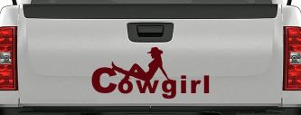 Cowgirl text with a Cowgirl Western Farm Ranch Car or Truck Window Decal Sticker (Purple Red)