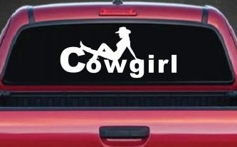 Cowgirl text with a Cowgirl Western Farm Ranch Car or Truck Window Decal Sticker