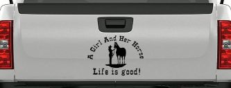 Cowgirl A Girl And her Horse Life is Great Western Farm Ranch and Rodeo Car or Truck Window Decal Sticker (Black)