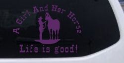 Cowgirl A Girl And her Horse Life is Great Western Farm Ranch and Rodeo Car or Truck Window Decal Sticker (Violet)