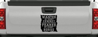 Wanted By Cowboys Feared By Horses Western Rodeo Car or Truck Window Decal Sticker (Black)