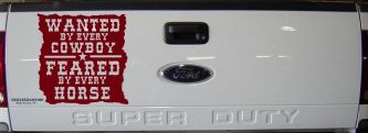 Wanted By Cowboys Feared By Horses Western Rodeo Car or Truck Window Decal Sticker (Burgundy)