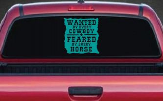 Wanted By Cowboys Feared By Horses Vinyl Decal Sticker Rodeo Western (Turquoise)