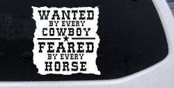 Wanted By Cowboys Feared By Horses Western Rodeo Car or Truck Window Decal Sticker