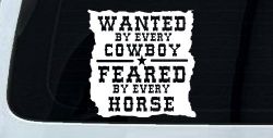 Wanted By Cowboys Feared By Horses Western Rodeo Car or Truck Window Decal Sticker