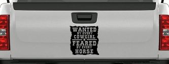 Wanted By Cowgirls Feared By Horses Western Rodeo Car or Truck Window Decal Sticker (Black)