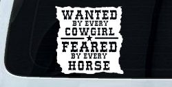 Wanted By Cowgirls Feared By Horses Western Rodeo Car or Truck Window Decal Sticker