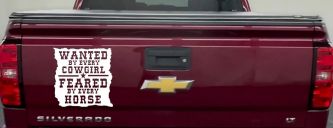 Cowgirl Wanted Feared By Horses Rodeo Truck Car Window Decal Sticker (White)
