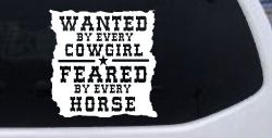 Wanted By Cowgirls Feared By Horses Western Rodeo Car or Truck Window Decal Sticker